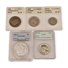 5 Graded American Silver Coins