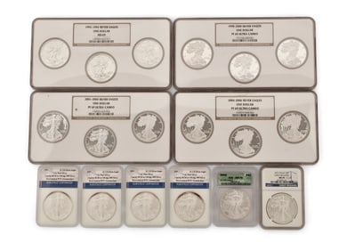 18 Graded American Silver Eagles Coins