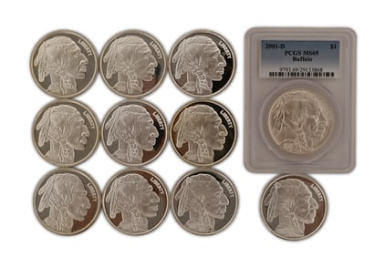 11 Uncirculated American Buffalo Silver Dollars
