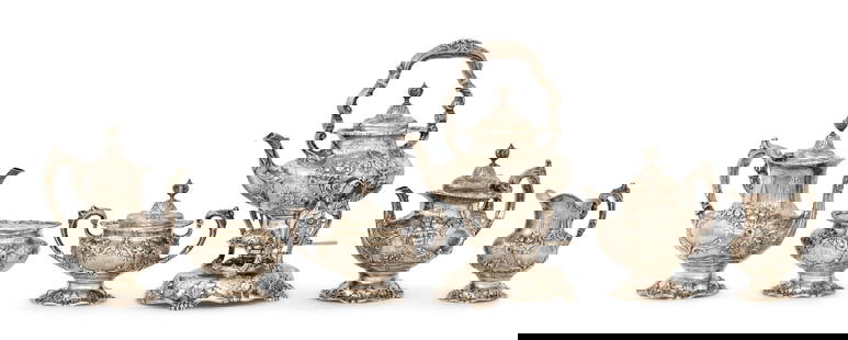 Reed & Barton "Francis I" Sterling Silver Six-Piece Tea & Coffee Service: Reed & Barton&quot;Francis I&quot; Six-Piece Tea & Coffee Serviceearly 20th centurysterling silvermarked &quot;(Eagle-R-Lion), Sterling, Francis I&quot;14 x 10 1/4 x 6 3/4 inches (teapot with stand)20