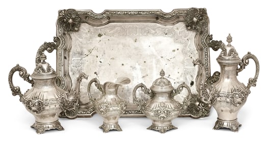 Portuguese Silver Tea & Coffee Service with Tray