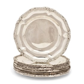 Set of Six French Sterling Silver Plates