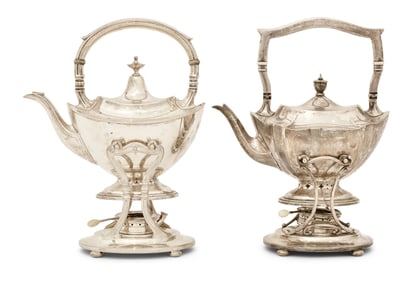 Two Gorham Sterling Silver Tea Kettles with Stands