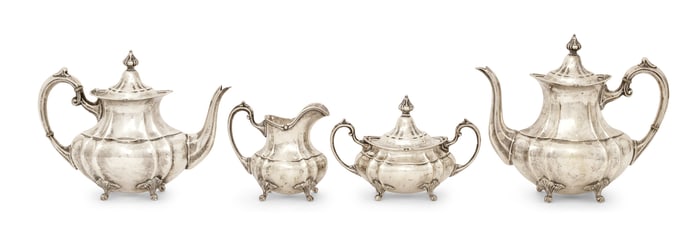 Fisher Sterling Silver "Footed Duncan" Four-Piece Tea Set