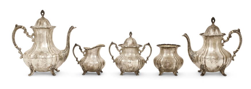 Poole Sterling Silver Five-Piece Tea Service: Poole Sterling Silver Five-Piece Tea Service20th centurymarked &quot;Sterling by Poole, 990&quot;11 x 11 x 5 1/2 inches (largest)102.81 troy ounces