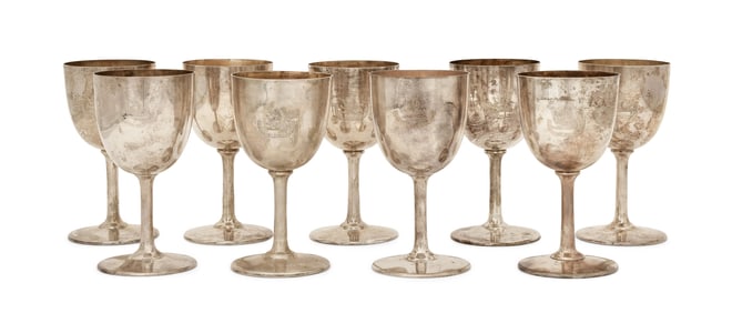 Hennegen Bates Co., Set of 9 Sterling Silver Cordials