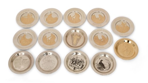 Lot of 14 Franklin Mint Sterling Silver & Gold Plates