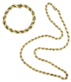 14K Yellow Gold Rope Chain Necklace & Bracelet