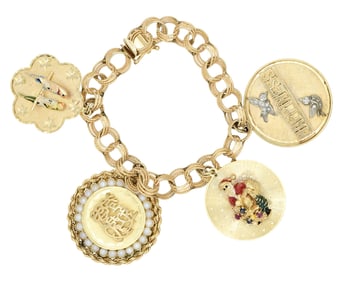 14K Yellow Gold & Gemstone Charm Bracelet