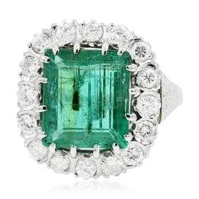 10K White Gold, Emerald & Diamond Ring
