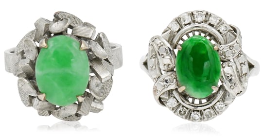Two White Gold & Jade Rings