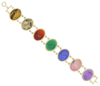 14K Yellow Gold & Gemstone Scarab Link Bracelet
