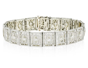 14K White Gold, Platinum & Diamond Link Bracelet