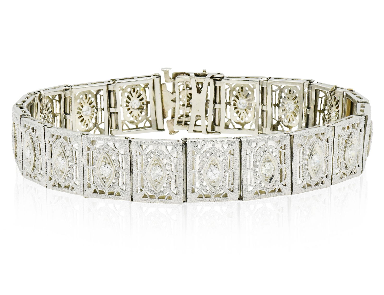 14K White Gold, Platinum & Diamond Link Bracelet (1 of 3)