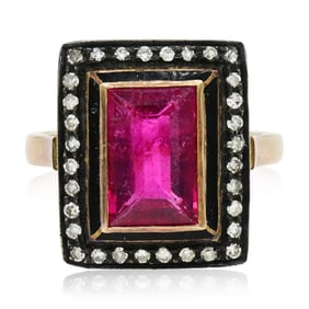 18K Yellow Gold, Diamond & Rubellite Ring