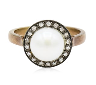 18K Yellow Gold, Diamond & Pearl Ring