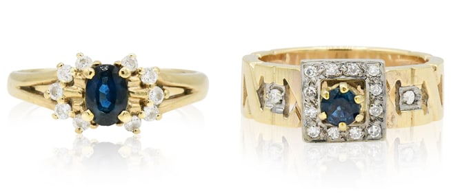 Two 14K Yellow Gold, Diamond & Sapphire Rings