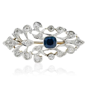 14K Gold, Diamond & Sapphire Brooch