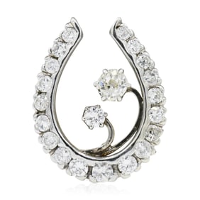 10K White Gold & 1.61 Carat Diamond Horseshoe Brooch/Pendant