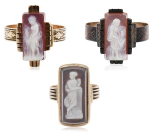 Three Yellow Gold Victorian Cameo Rings