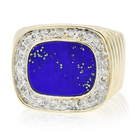 14K Yellow Gold, Lapis & Diamond Ring