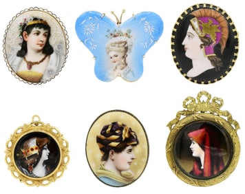 Group of Painted Porcelain Brooches