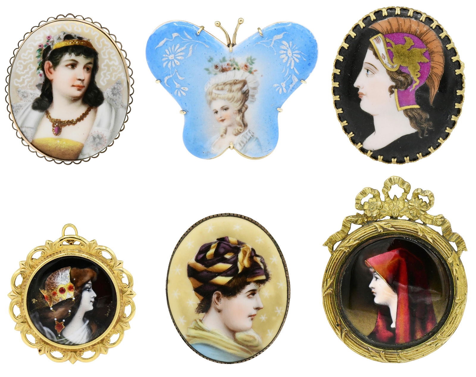 Group of Painted Porcelain Brooches (1 of 13)