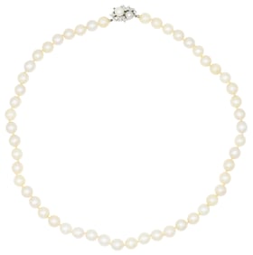 10K White Gold, Diamond & Pearl Necklace