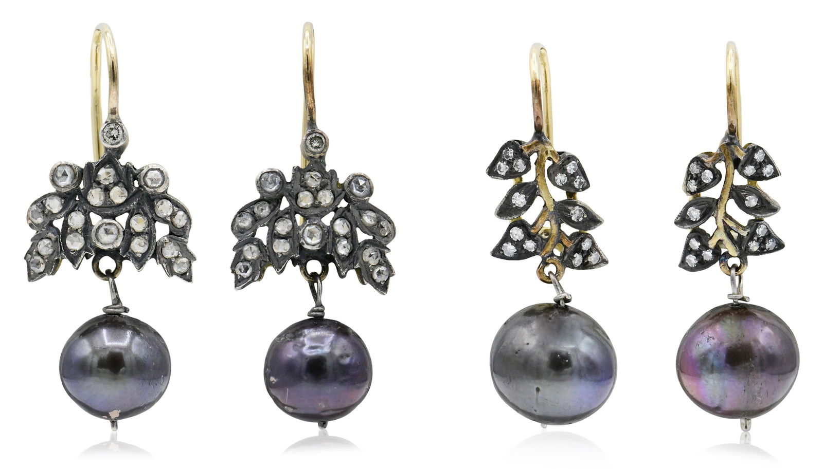 Two Pairs of 12K Yellow Gold, Sterling Silver, Diamond & Tahitian Pearl Earrings (1 of 5)