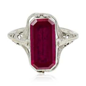 10K White Gold, Ruby, Black Onyx & Enamel Ring