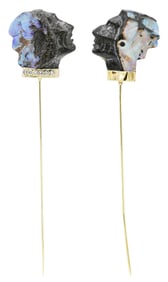 Two Yellow Gold & Boulder Opal Stick Pins