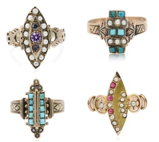 Group of Four 10K Yellow Gold Rings