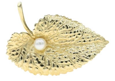 14K Yellow Gold & Pearl Brooch