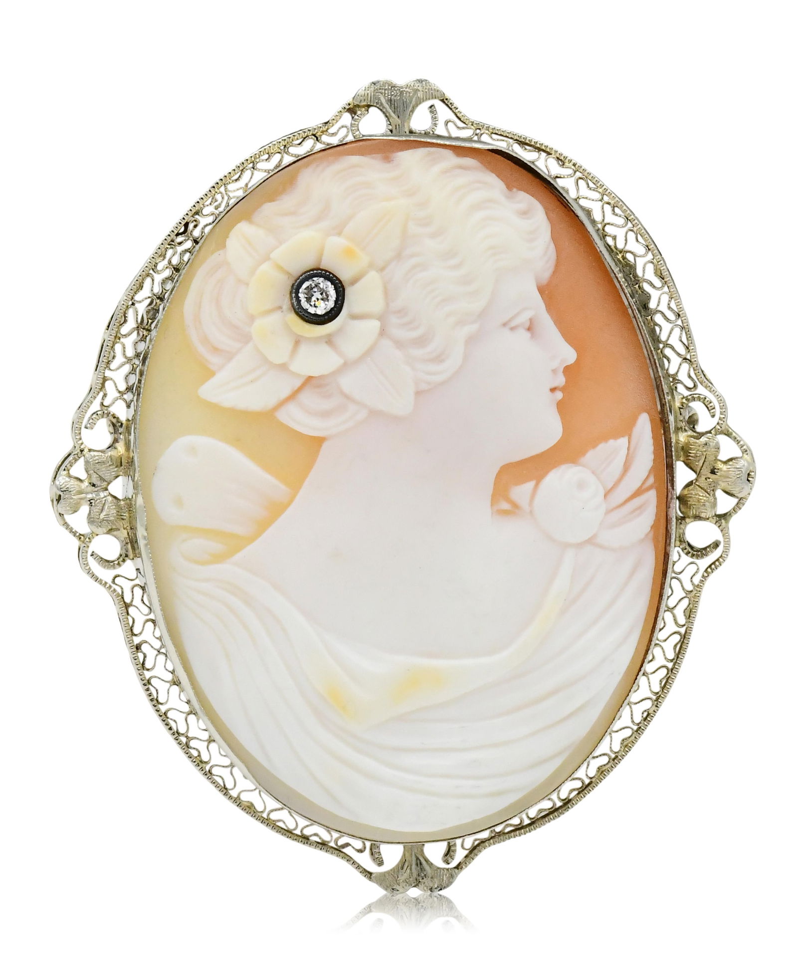 14K Yellow Gold & Diamond Cameo Brooch/Pendant (1 of 2)
