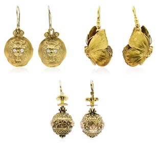 Three Pairs of 14K Yellow Gold Earrings