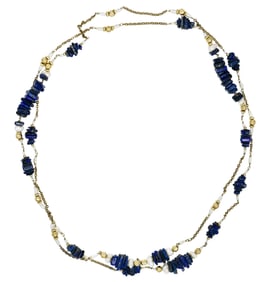 10K Yellow Gold, Lapis Lazuli and Baroque Pearl Necklace