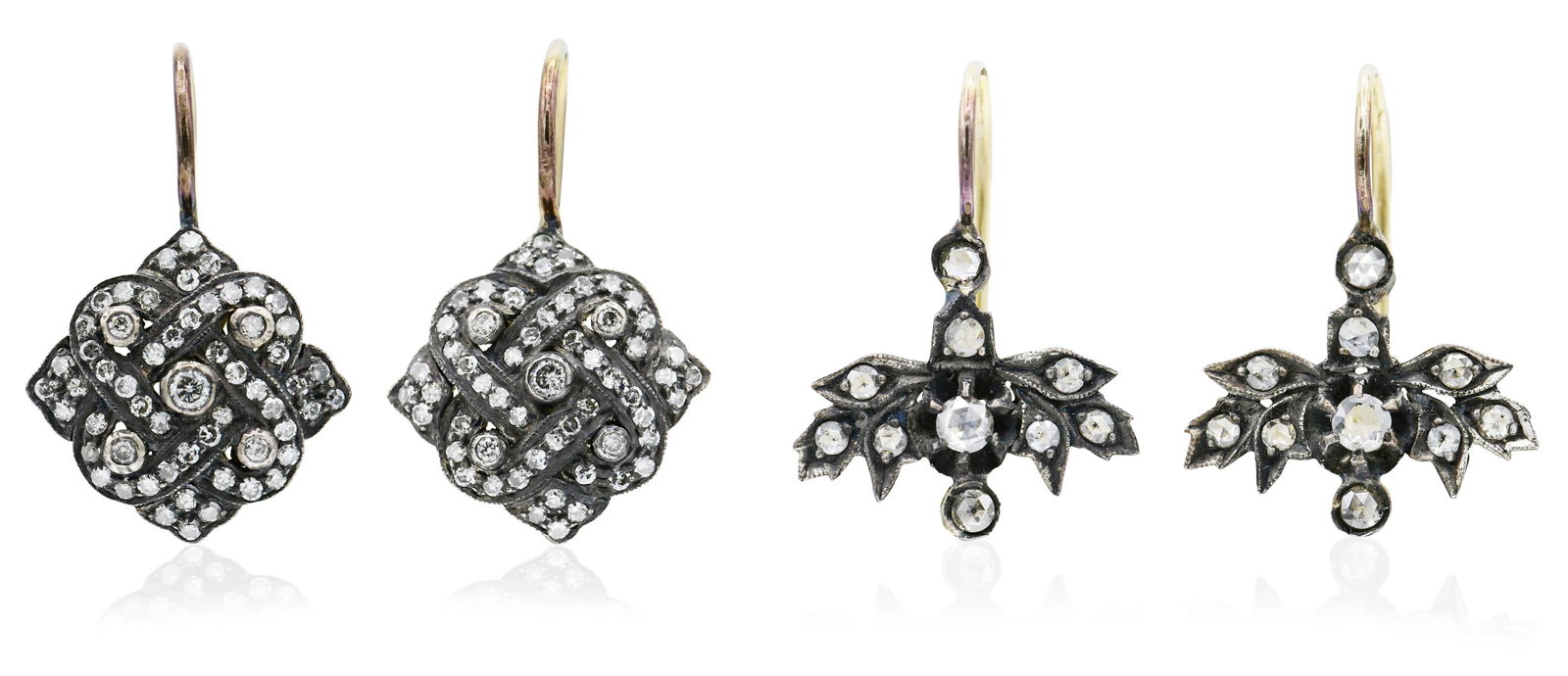 Two Pairs of 12K Yellow Gold, Sterling Silver & Diamond Earrings (1 of 5)