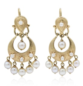 14K Yellow Gold & Pearl Earrings