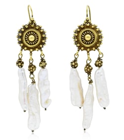 14K Yellow Gold & Baroque Pearl Earrings