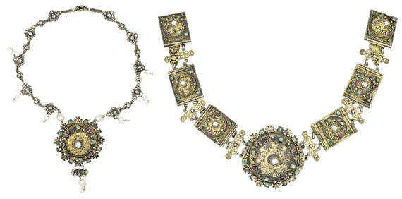 Austro Hungarian Emerald, Ruby, Pearl and Enamel Jewelry Set