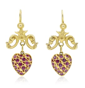 10K Yellow Gold & Ruby Heart Earrings