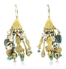10K Yellow Gold Beaded Charm Earrings