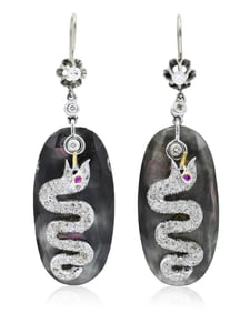 10K Gold, Labradorite, Diamond & Ruby Earrings