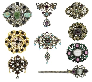 Group of Austro Hungarian & Victorian Gemstone Brooches