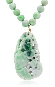 Jade Beaded Necklace with Carved Jade Pendant