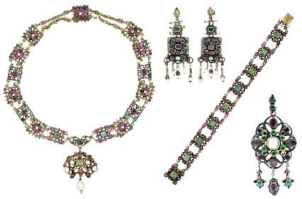 Austro Hungarian Gemstone & Pearl Jewelry Suite