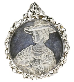 "Portrait of Saskia" Rembrandt Silver Coin in Silver Setting