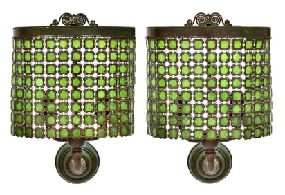 Tiffany Studios, Pair of "Chain Mail" Sconces