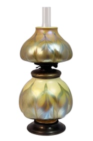 Tiffany Studios Decorated Favrile Glass Kerosene Table Lamp