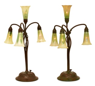 Tiffany Studios, A Pair of Four-Light "Lily" Table Lamps
